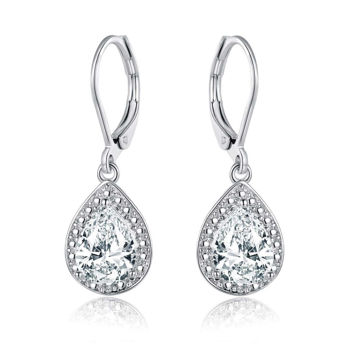 18K White Gold Plated Crystal Teardrop Earrings