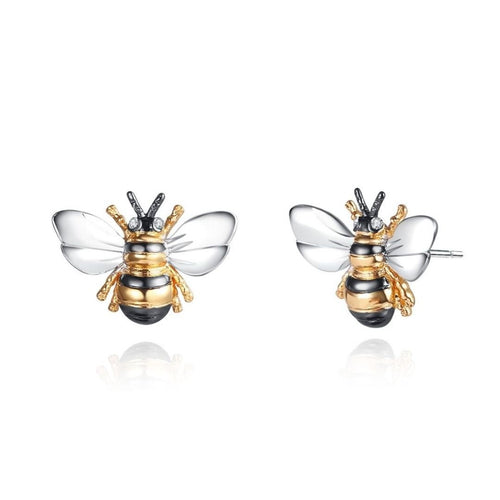 18K Gold Plated Shimmering Bumble Bee Earrings