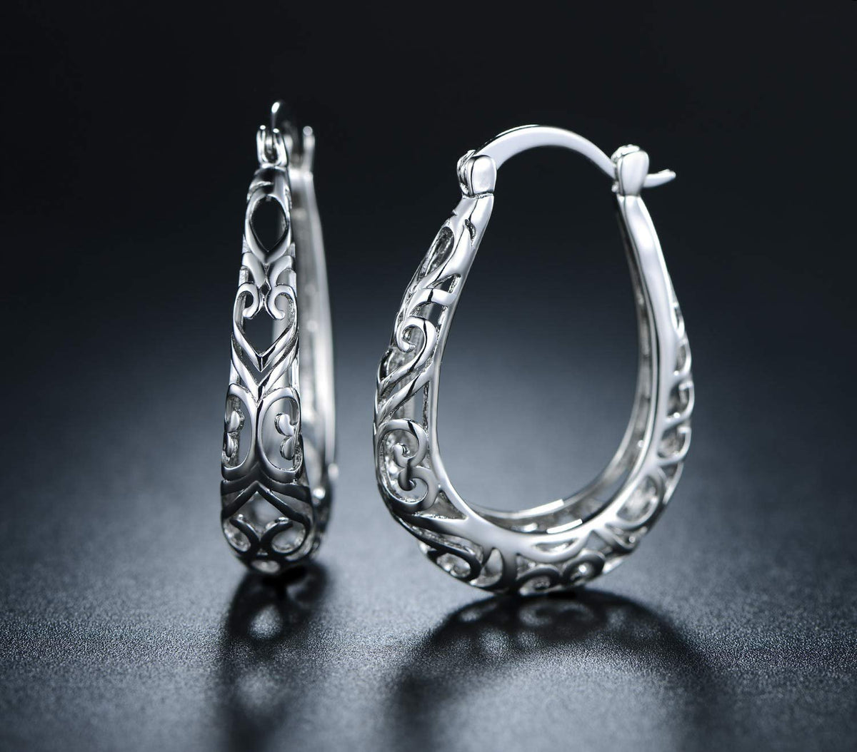 18K Gold Plated Filigree Hoop Earrings