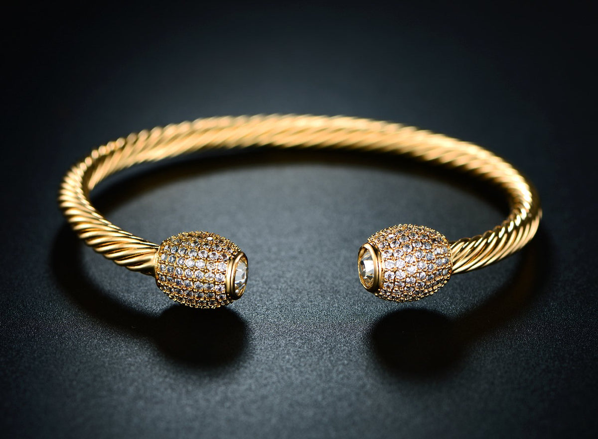 18k Gold Plated Braided Rope Bangle With Cub Zirconia