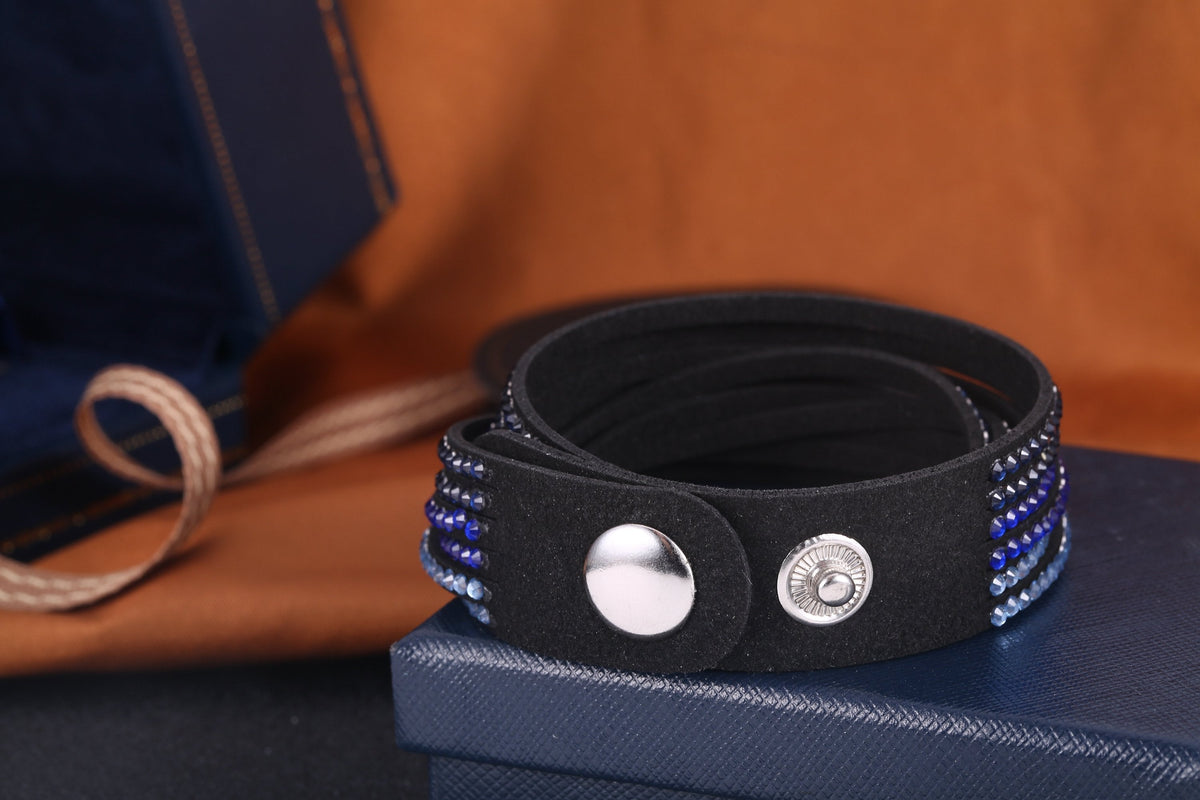Austrian Crystalized Leather Wrap Bracelet