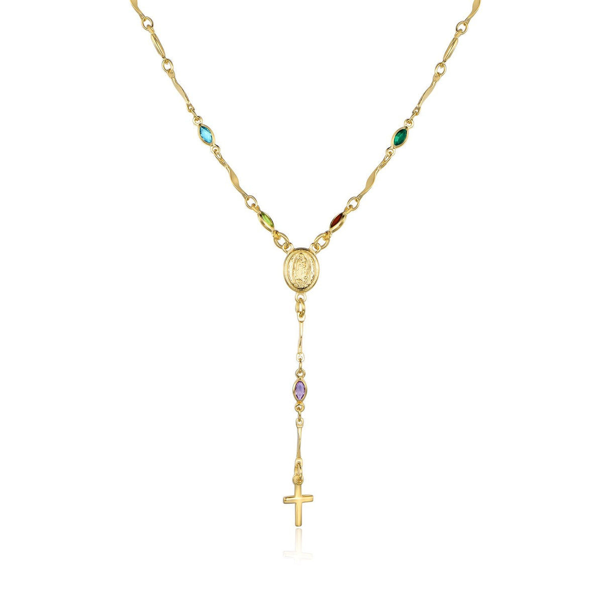 Barzel 18K Gold Plated Multicolor Virgin Mary Necklace - Made In Brazil