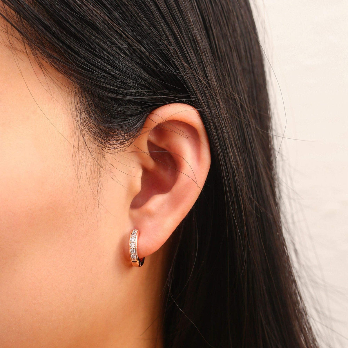18K Gold Plated Round Cut Crystal Huggie Earrings