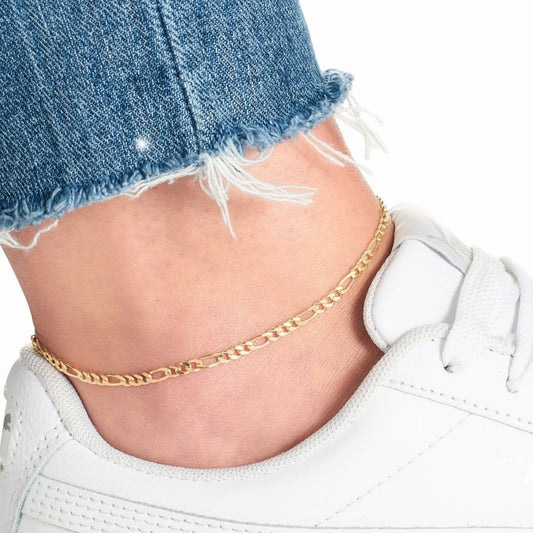 18K Gold Plated 4mm Figaro Anklet