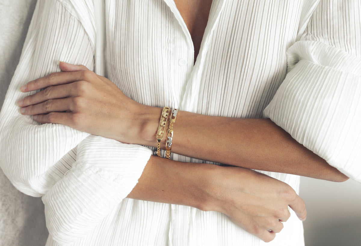 18K Gold Plated Lucky 2-Tone Elephant Parade Bracelet