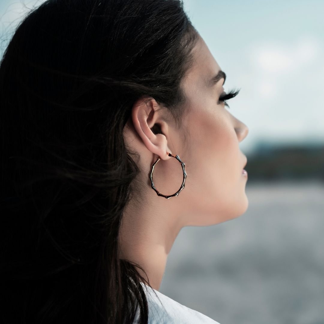 18K Gold Plated Bamboo Hoop Earrings