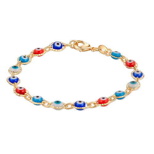 18k Gold Plated Fancy Multi-Colored Evil Eye Bracelet