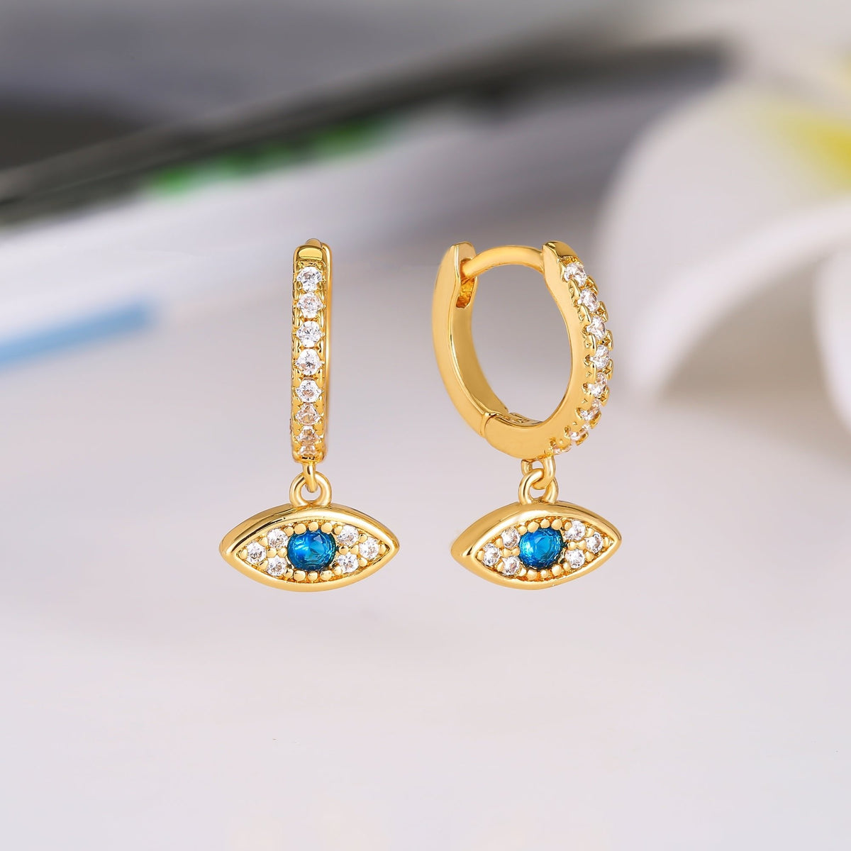 18K Gold Plated Evil Eye Crystal Huggie Earrings