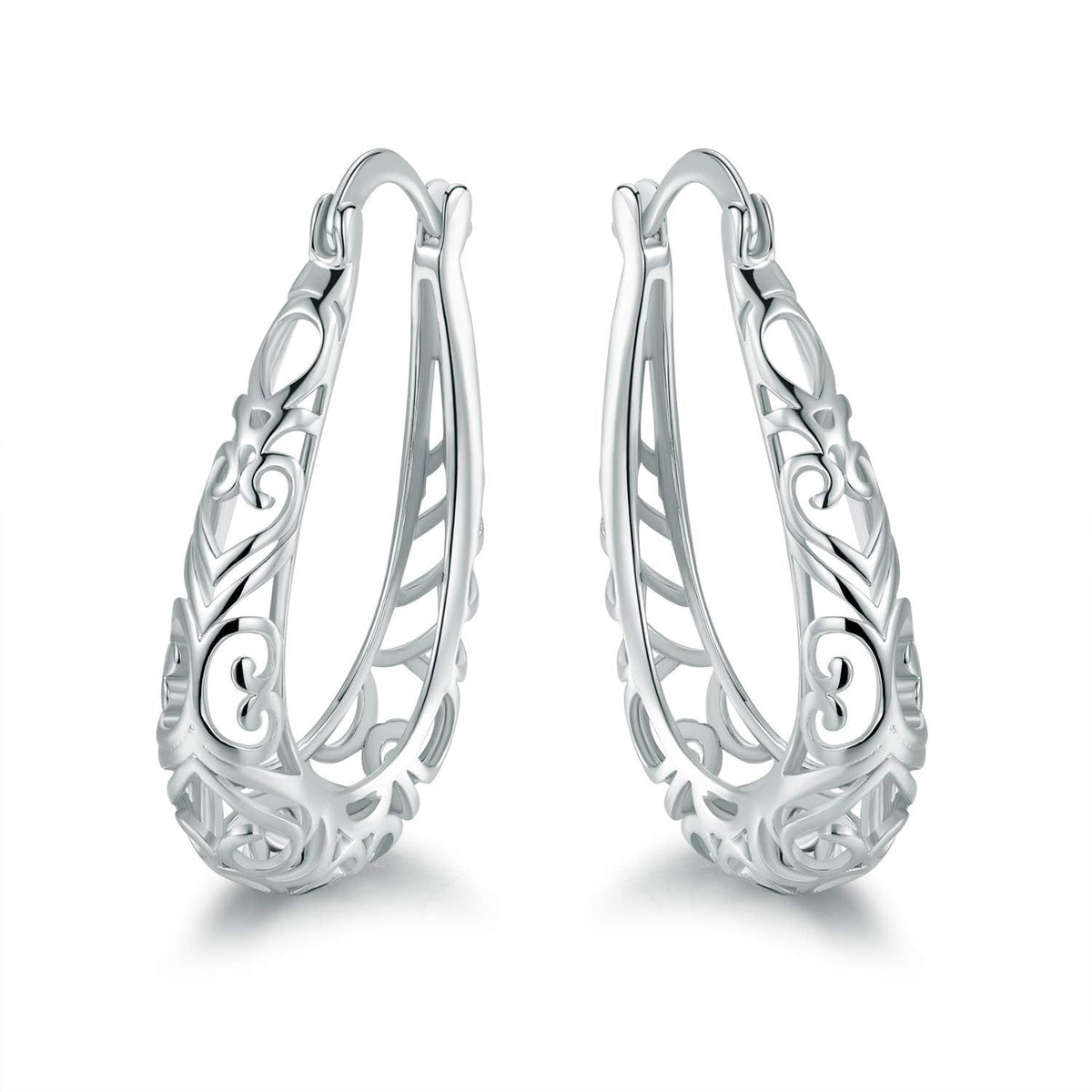 18K Gold Plated Filigree Hoop Earrings