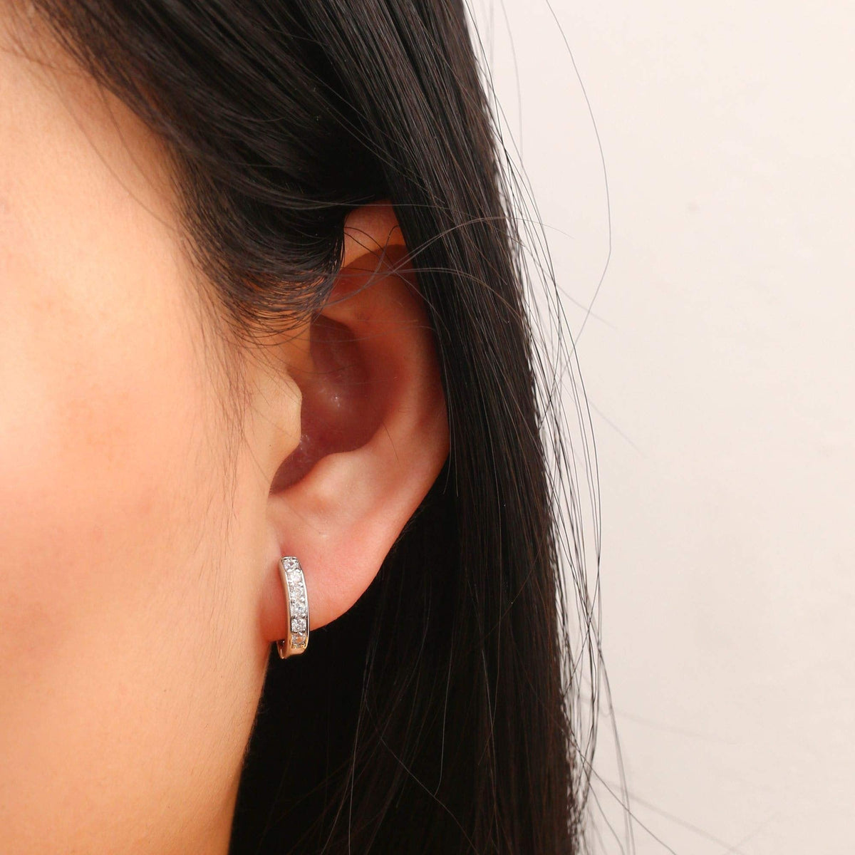 18K Gold Plated Round Cut Crystal Huggie Earrings