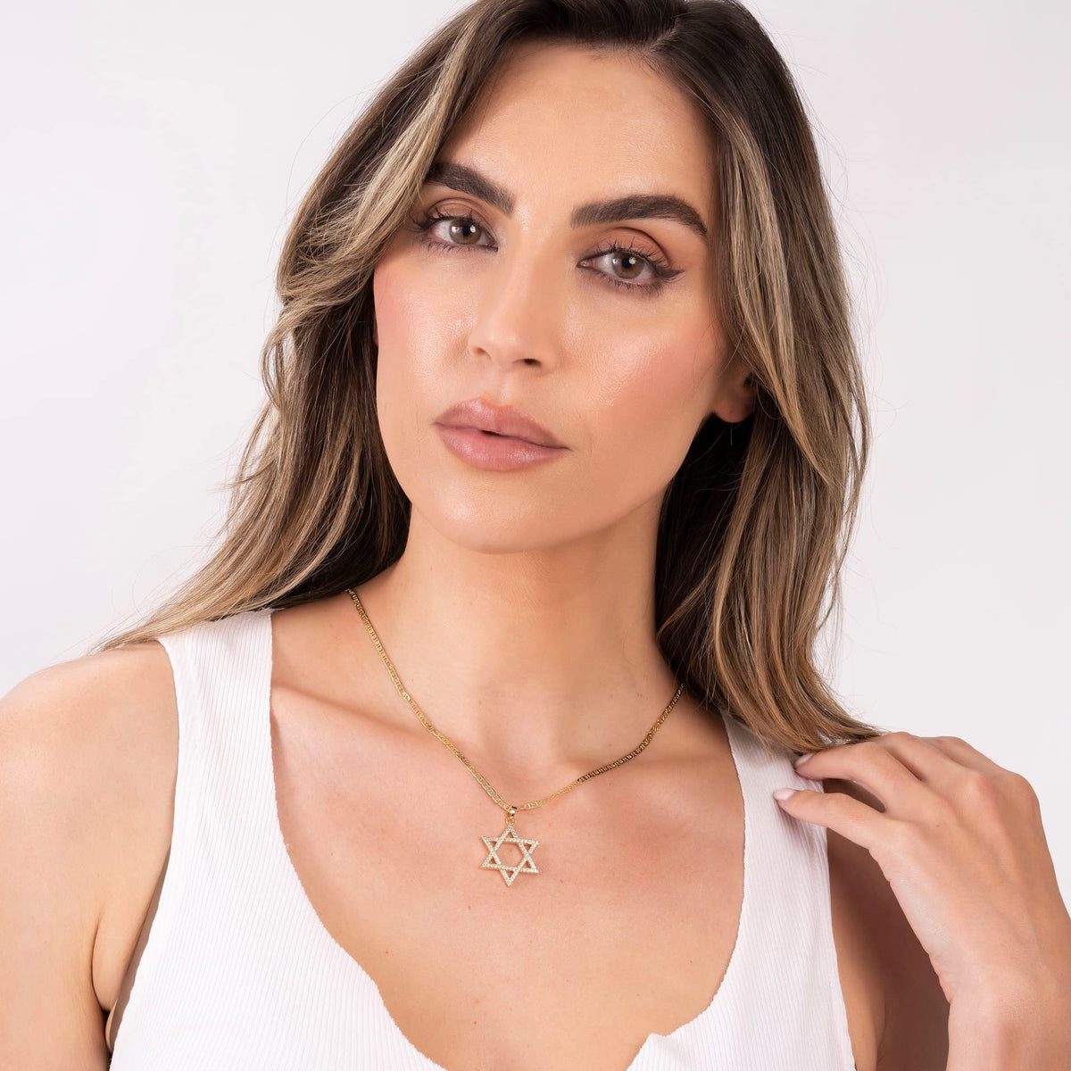18K Gold Plated Crystal Star of David Charm Necklace