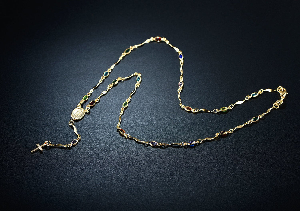 Barzel 18K Gold Plated Multicolor Virgin Mary Necklace - Made In Brazil