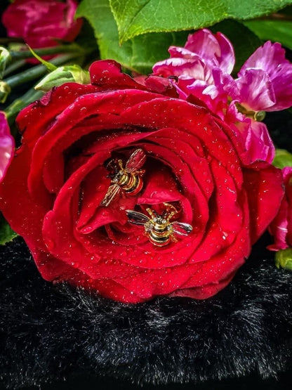 18K Gold Plated Shimmering Bumble Bee Earrings