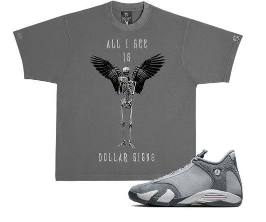 NOVEMBER REINE -ALL I SEE”HEAVYWEIGHT LUXURY T-SHIRT PIG MENT GREY