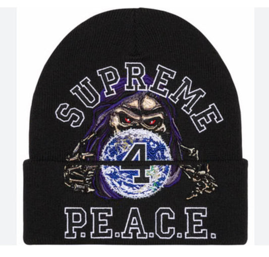 Peace Embroidered Beanie Black-FW223BN48