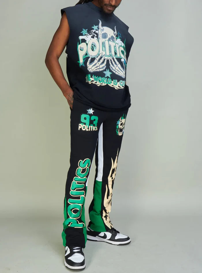 Politics Sweatpants - Stockten - Black, Green And Tan - 701