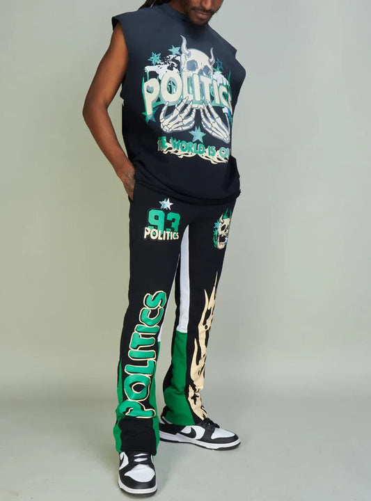 Politics Sweatpants - Stockten - Black, Green And Tan - 701