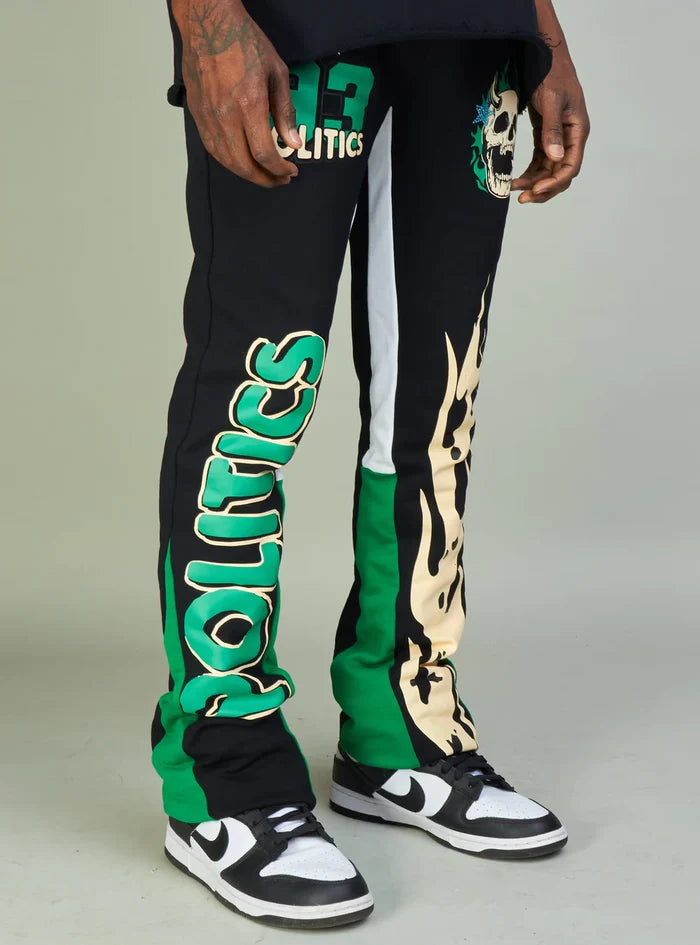 Politics Sweatpants - Stockten - Black, Green And Tan - 701