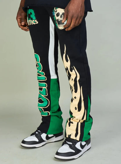 Politics Sweatpants - Stockten - Black, Green And Tan - 701