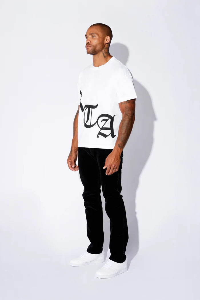 RTA-SHORT SLEEVE TEE | WHITE BLACK OLD ENGLISH-MU23K621-T1786BKWRO