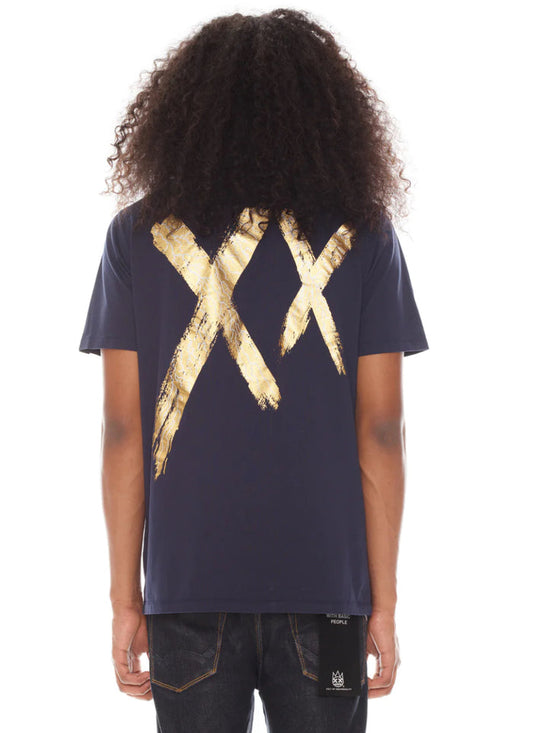 SHORT SLEEVE CREW NECK TEE 26/1'S "FOIL XX" IN NAVY-623B10-K35A