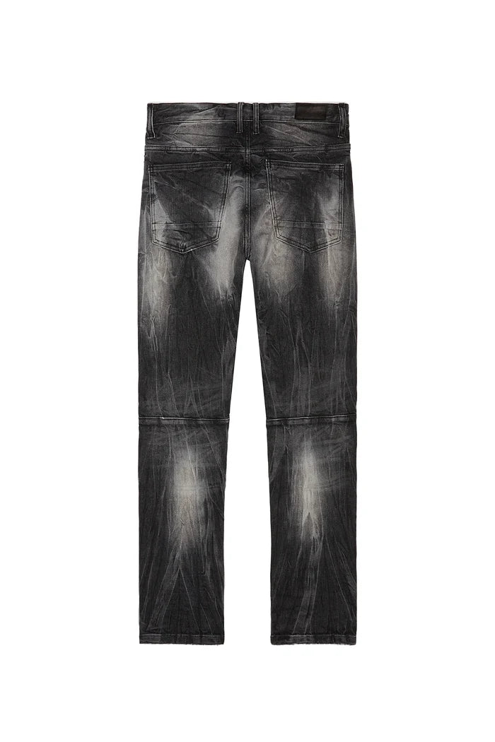 SMOKE RISE-Embroidered Patched Racing Denim Jeans - Moon Black
