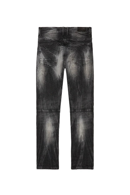 SMOKE RISE-Embroidered Patched Racing Denim Jeans - Moon Black