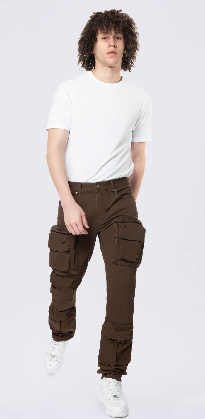 SMOKE RISE-Long Slim 5 Pocket Cargo Twill Pants - Bison-JP24539