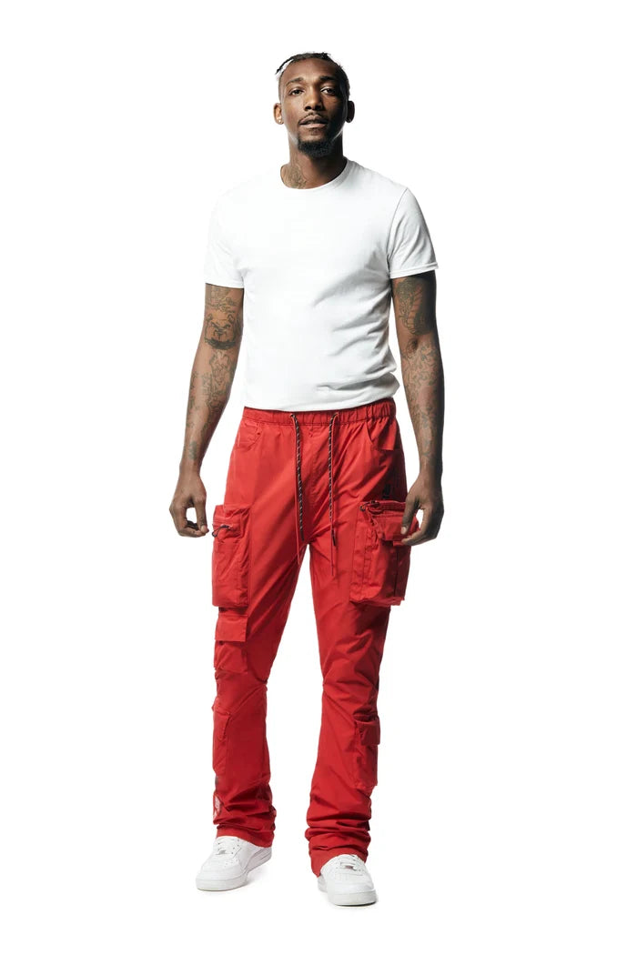 Stacked Windbreaker Utility Pants - Red-WP23585
