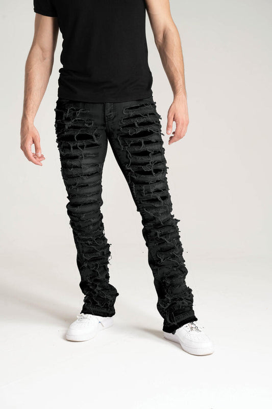 TAKER-PREMIUM QUALITY STACK JEANS WITH MULTI RIP/REPAIR (B2086)
