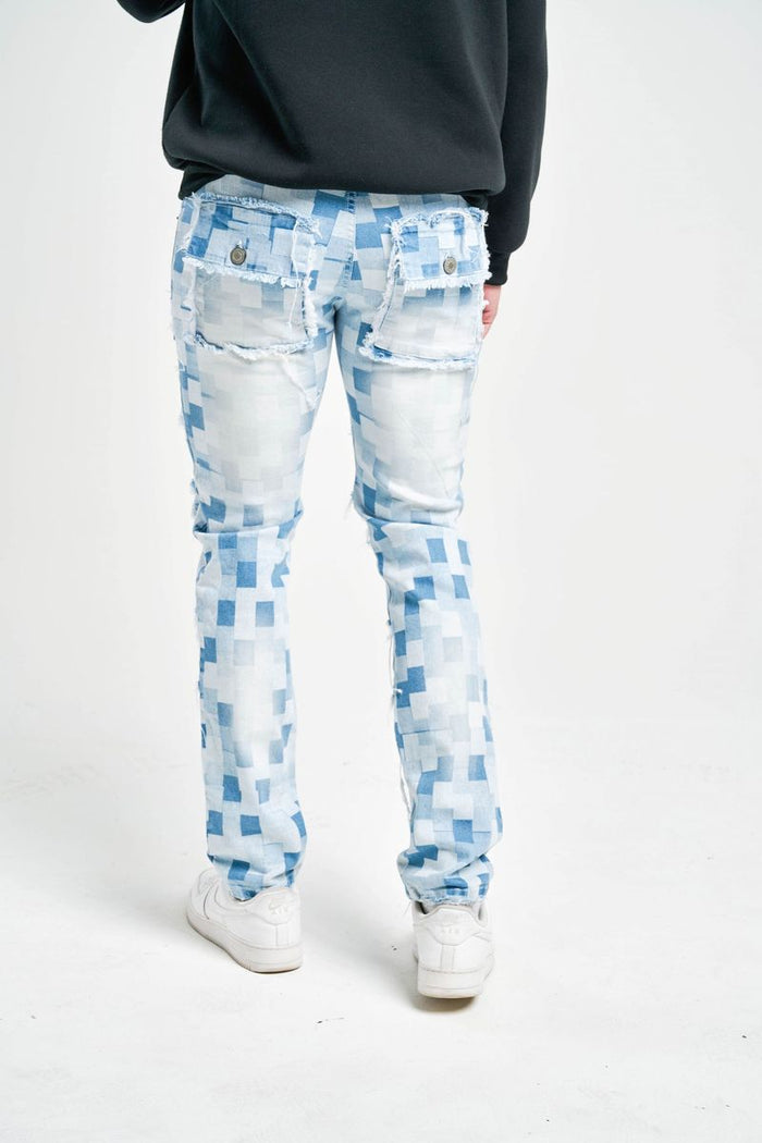 TAKER-T4017, "SLIM FIT" JEANS WITH FRAYED PATCH.